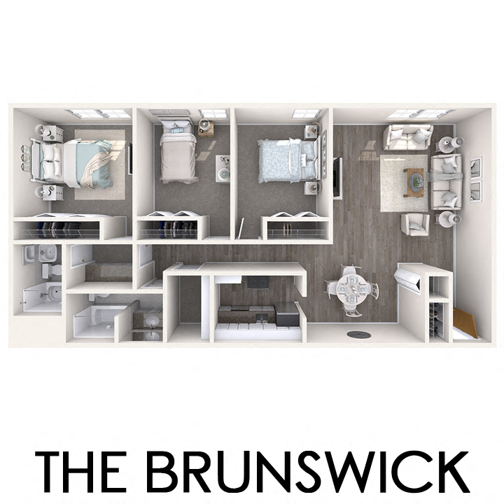 Floor plan for 3 beds, 2 baths, 1152 sqft